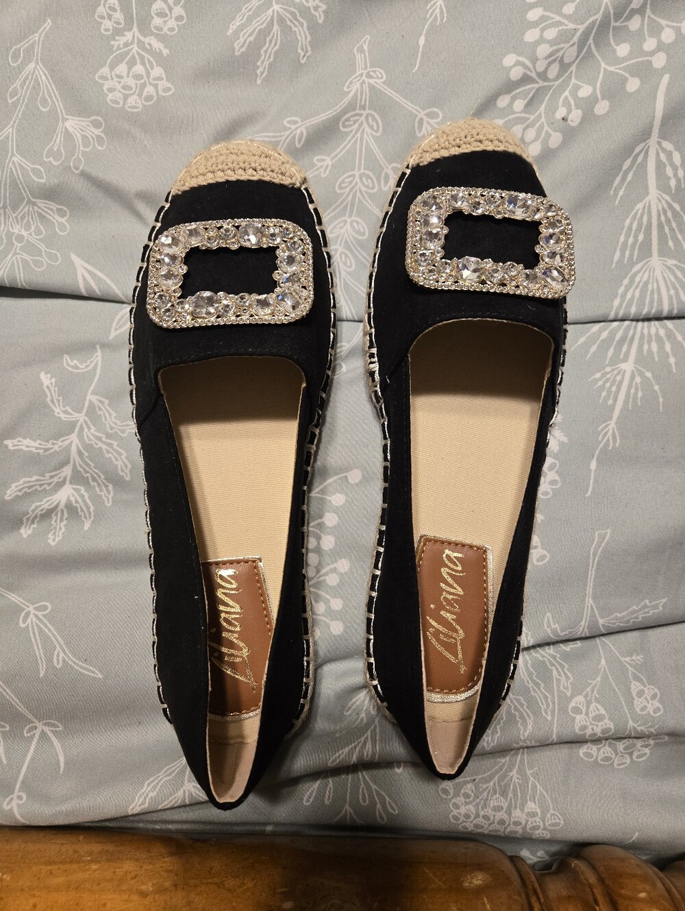 Liliana Black Espadrille Flats with Crystal Buckle Accent - Moozi-2